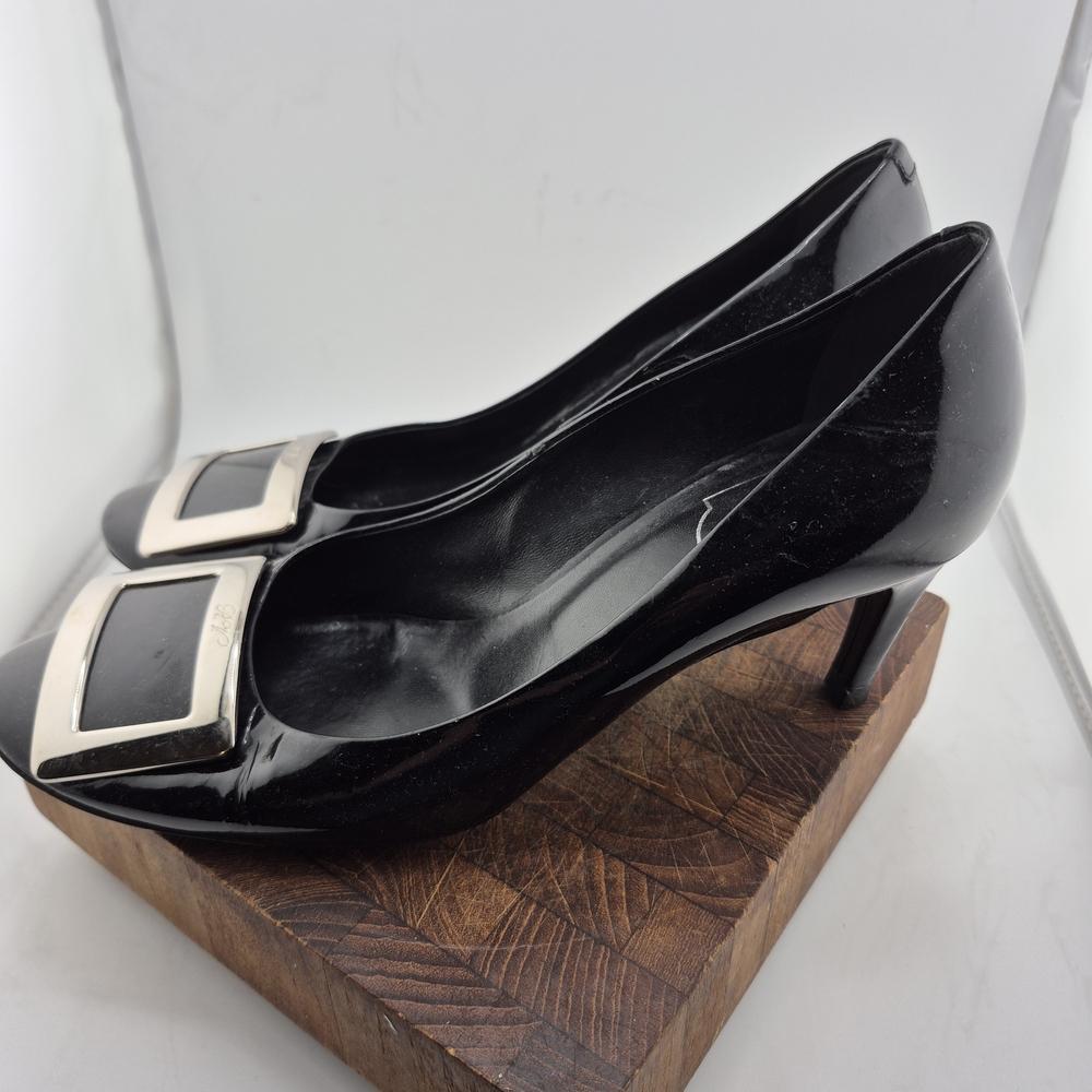 Roger Vivier Black Heels with Silver Buckle